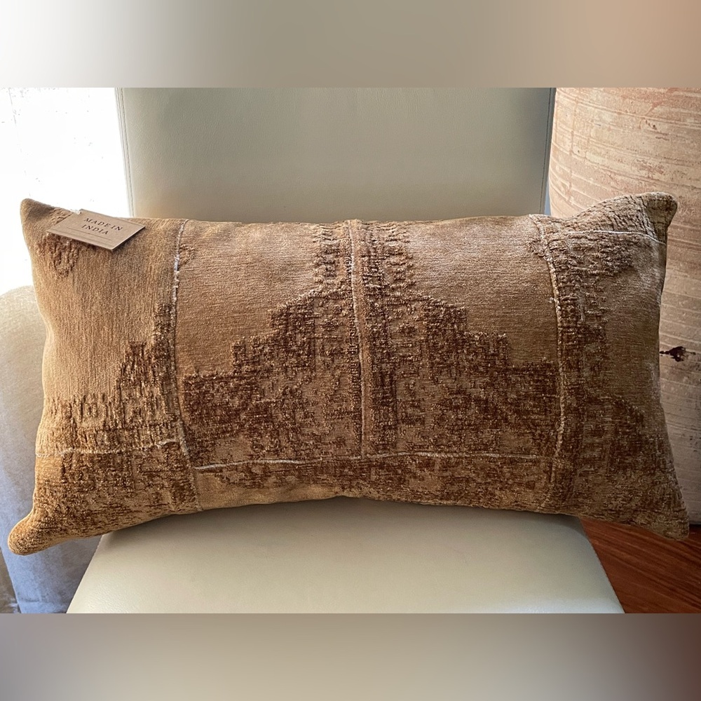 Made in India- Lumbar Pillow Accent Throw Camel/Tan 2 sided NWT new! (14x26”)